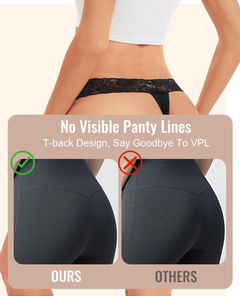 Sunm Boutique Lace Thongs for Women, Cotton Womens Underwear Pack, Sexy Low Rise T Back Cheeky Panties (6 Pack, Large, Neutral Multicolor) - Image 4